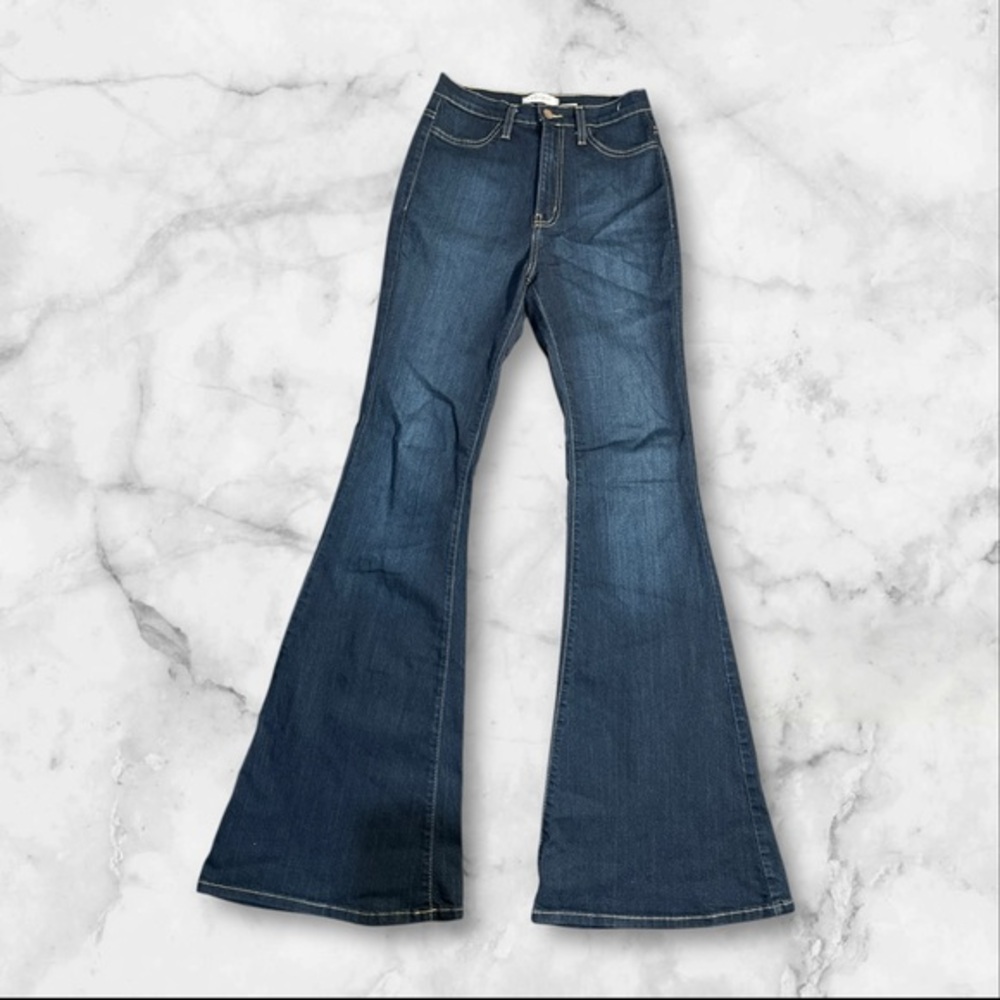 Women's High Rise Bell Bottom Jeans Dark Wash Stretch Retro 70s Flare W28